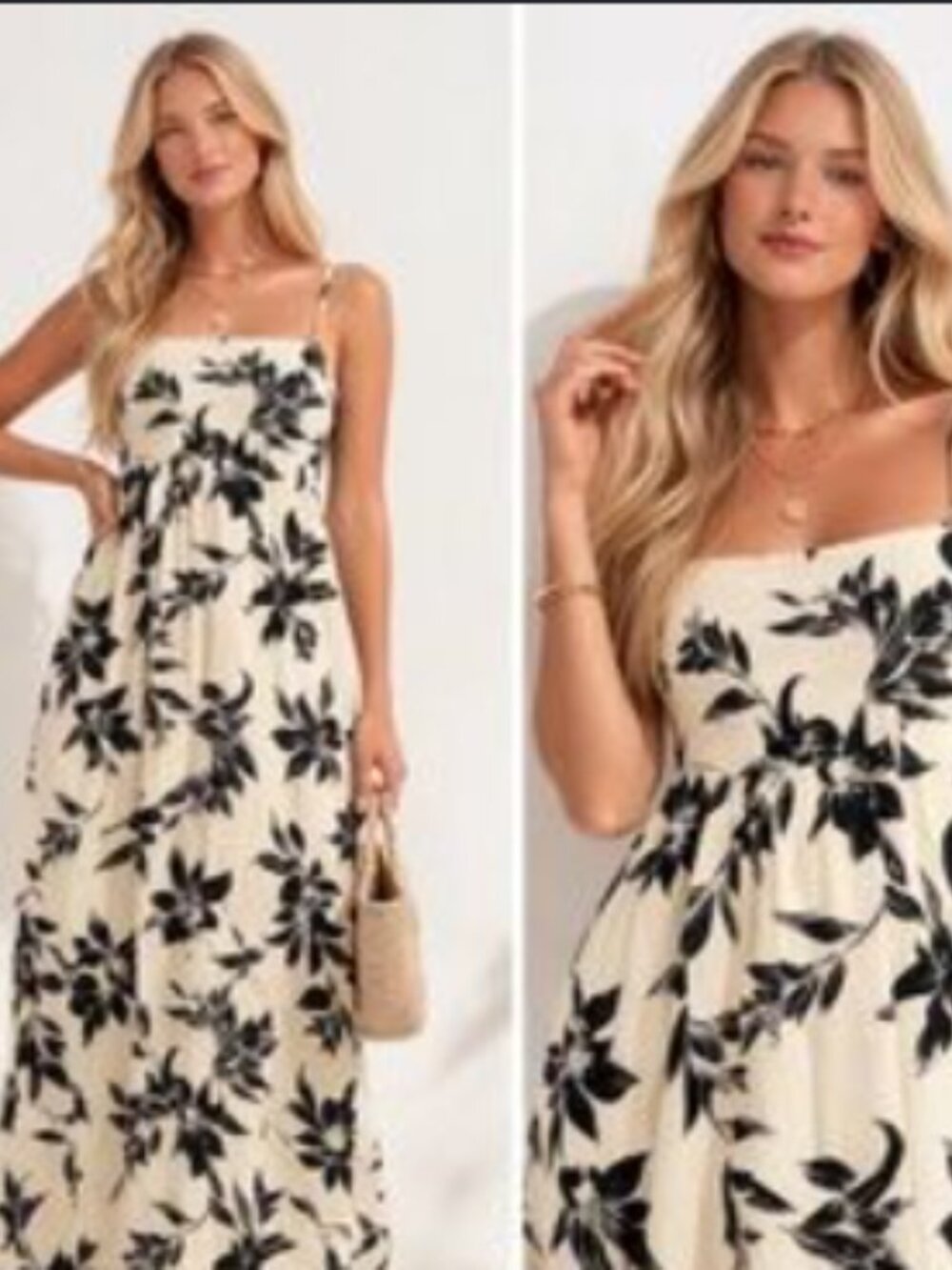 Monteau Los Angeles Dress Women S Beige Black Floral Sleeveless Linen Blend Maxi